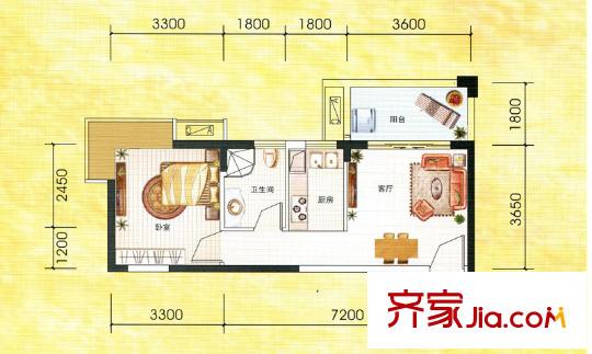 川海?匯景龍灣6#樓-B戶(hù)型 1室1廳1衛(wèi)1廚