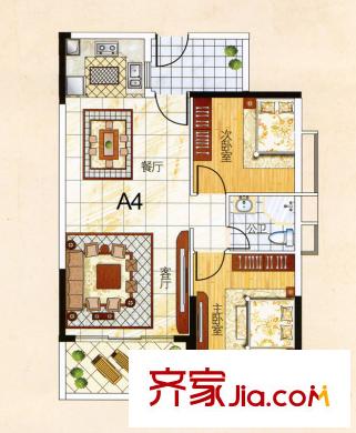 魅力首座1#A4戶型 2室2廳1衛(wèi)1廚