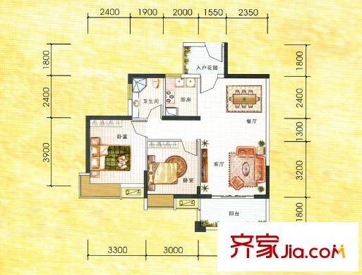 川海?匯景龍灣6#樓-D戶型 2室2廳1衛(wèi)1廚