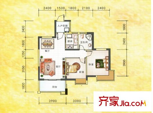 川海?匯景龍灣4#樓C（D）戶(hù)型 2室2廳1衛(wèi)1廚