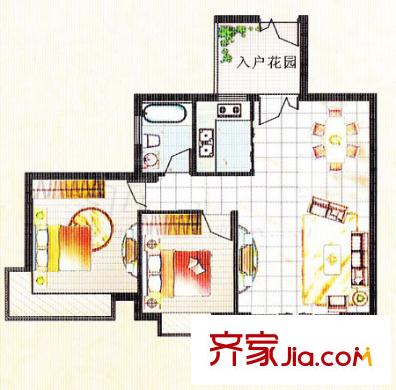 川海?匯景龍灣D戶(hù)型 2室2廳1衛(wèi)1廚
