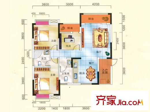 星宇?華成苑3-A 3室2廳2衛(wèi)1廚