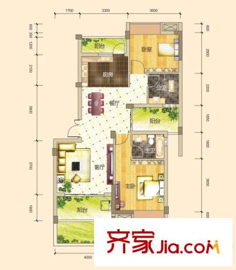 富鴻?蔚瀾灣21#-D1戶型 2室2廳2衛(wèi)1廚