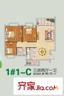 馨雅小苑1#樓C戶型 3室2廳1衛(wèi)1廚