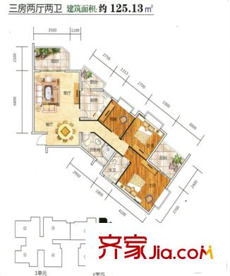 馨雅小苑1#2#樓H戶型_ 3室2廳2衛(wèi)1廚