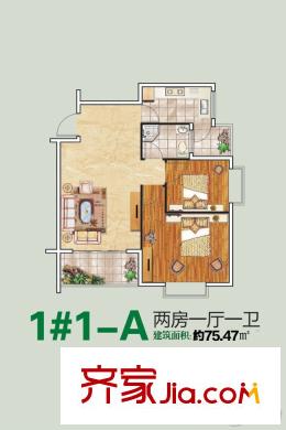 馨雅小苑1#樓A戶型 2室1廳1衛(wèi)1廚