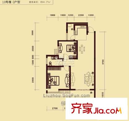 富鴻?蔚瀾灣10#C戶型三房?jī)蓮d兩衛(wèi)84.27平米 3室2廳2衛(wèi)1廚