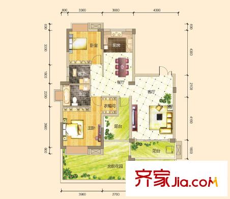 富鴻?蔚瀾灣24#-E1戶型 2室2廳2衛(wèi)1廚