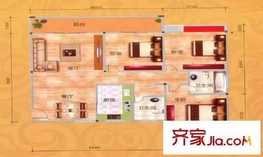 健樂(lè)瑞城c1 3室2廳2衛(wèi)1廚