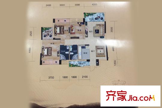 爾海南山御景21#樓25#樓D戶型 3室2廳2衛(wèi)1廚