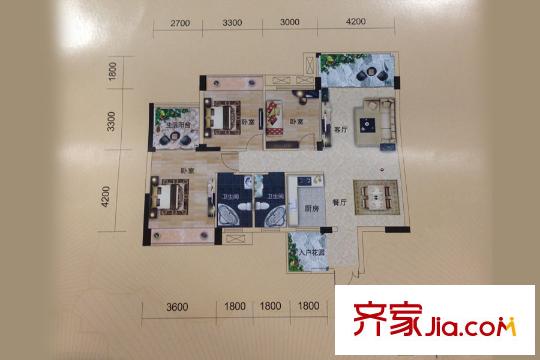 爾海南山御景20#樓A戶型 3室2廳2衛(wèi)1廚