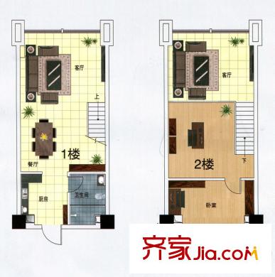 冠亞國際星城領仕館LOFT公寓戶型-居家B方案 1室1廳1衛(wèi)1廚