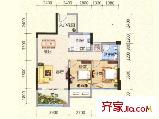 冠亞國際星城13-1-F-3兩室兩廳一衛(wèi)一廚 2室2廳1衛(wèi)1廚