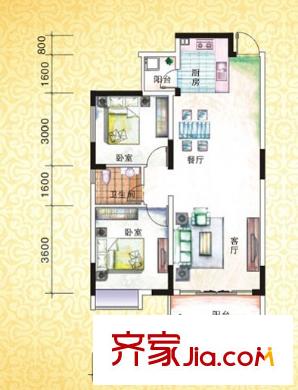 在水一方4#-B戶型 2室2廳1衛(wèi)1廚