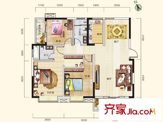 在水一方22#樓2-3戶型 3室2廳2衛(wèi)1廚