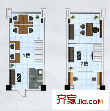 冠亞國際星城領仕館LOFT公寓戶型-辦公A方案 1室1廳1衛(wèi)1廚
