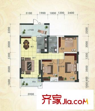冠亞國際星城2#-2-F-4戶型 2室2廳2衛(wèi)1廚
