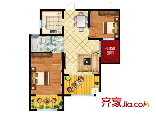 中南世紀(jì)錦城85平米 2室2廳1衛(wèi)1廚