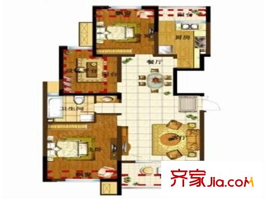 緹香名邸E2戶型97平米二房二廳一衛(wèi) 2室2廳1衛(wèi)1廚