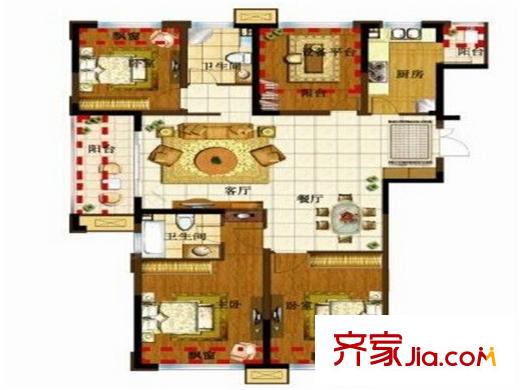 緹香名邸G1戶型123平米三房二廳二衛(wèi) 3室2廳2衛(wèi)1廚