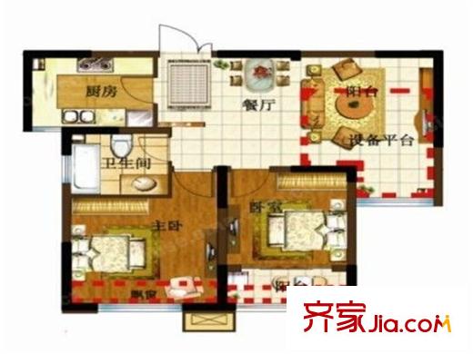 緹香名邸C2戶型60平米二房一廳一衛(wèi) 2室1廳1衛(wèi)1廚