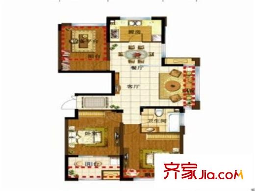 緹香名邸A2戶型93平米二房二廳一衛(wèi) 2室2廳1衛(wèi)