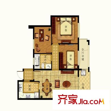 中地鏡水灣高層7#樓02戶型 3室2廳1衛(wèi)1廚