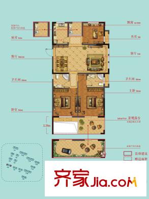 中嘉銀都水岸A1戶型 3室2廳2衛(wèi)1廚