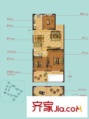 中嘉銀都水岸A3戶型 3室2廳2衛(wèi)1廚