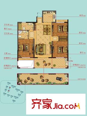 中嘉銀都水岸C2戶型 3室2廳2衛(wèi)1廚