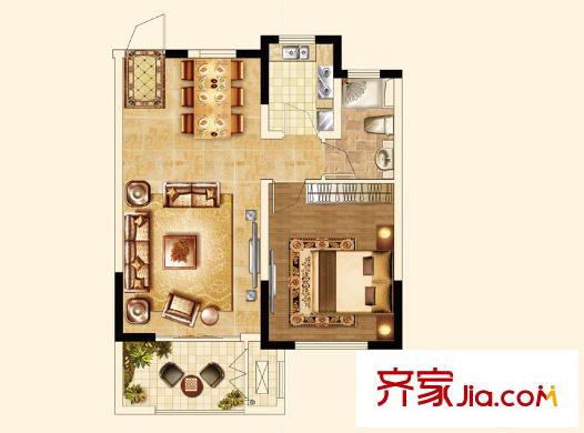 寶華家天下A1-60-02戶型 1室2廳1衛(wèi)1廚