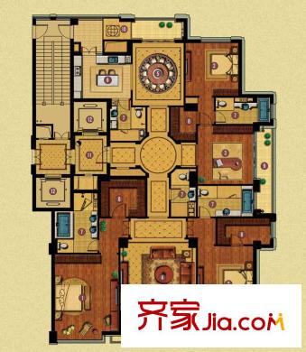 百合花園C1戶型 4室3廳5衛(wèi)1廚
