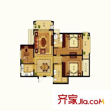 中地鏡水灣7#樓133平方米戶型 3室2廳2衛(wèi)1廚