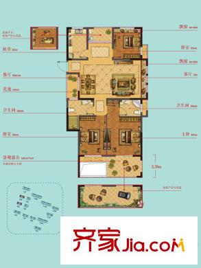 中嘉銀都水岸B1戶型 3室2廳2衛(wèi)1廚