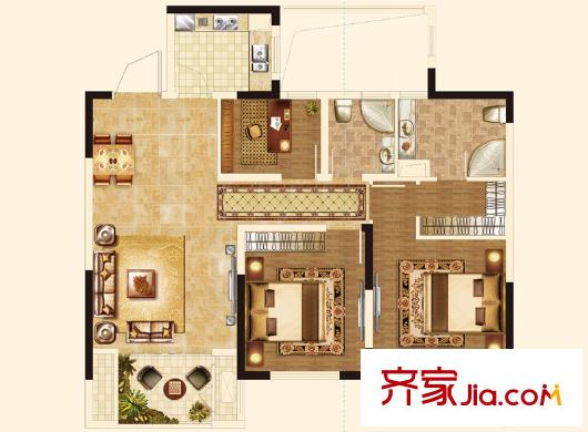 寶華家天下C3-95-02戶型 3室2廳2衛(wèi)1廚