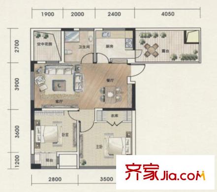 萬和麗都建筑面積約90方 2室2廳1衛(wèi)1廚