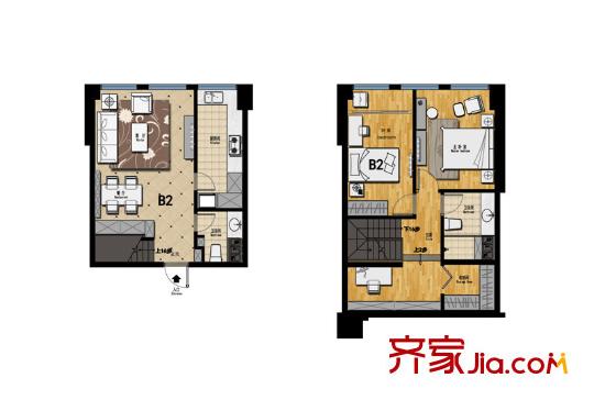 帝景現(xiàn)代城B2戶型 2室2廳2衛(wèi)1廚