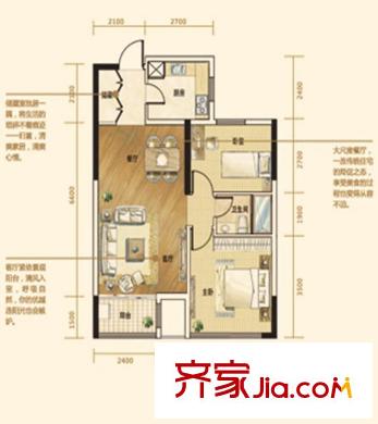 萬(wàn)和麗都E戶型 2室2廳1衛(wèi)1廚