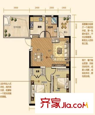 萬(wàn)和麗都A1戶型 2室2廳1衛(wèi)1廚