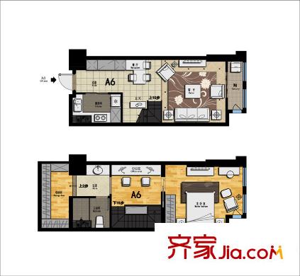 帝景現(xiàn)代城A6戶型 1室2廳1衛(wèi)1廚