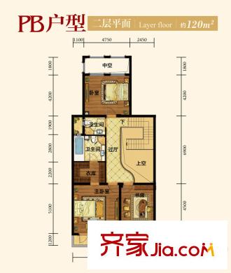 金色藍(lán)庭PB戶型 3室2廳3衛(wèi)1廚 120平方米 3室2廳3衛(wèi)1廚