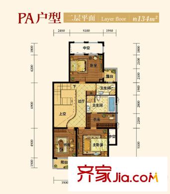 金色藍(lán)庭PA戶型 3室2廳3衛(wèi)1廚 134平方米 3室2廳3衛(wèi)1廚