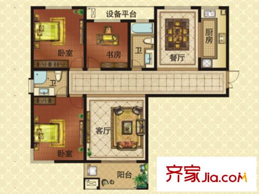 銘洋盛世錢(qián)門(mén)H4a戶型 3室2廳2衛(wèi)1廚