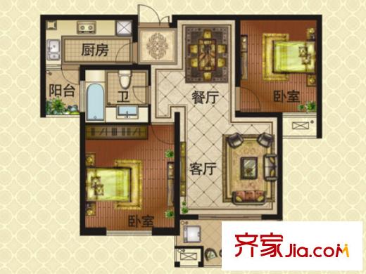 銘洋盛世錢(qián)門(mén)H4d戶型 2室2廳1衛(wèi)1廚
