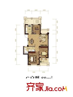 濱江城市之星c戶型 3室2廳1衛(wèi)1廚