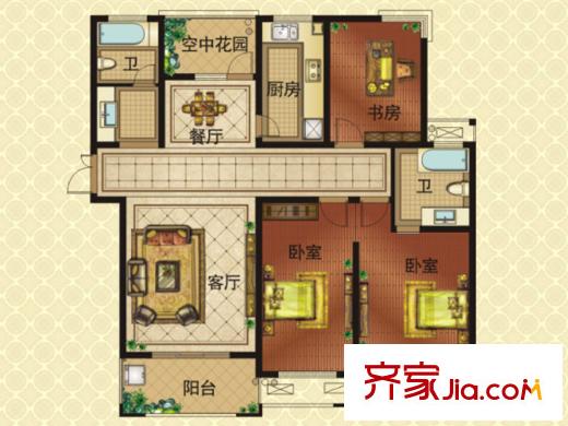 銘洋盛世錢(qián)門(mén)H7b/H8b戶型 3室2廳2衛(wèi)1廚