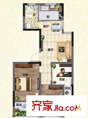 金都御景2#D戶型 3室2廳1衛(wèi)1廚