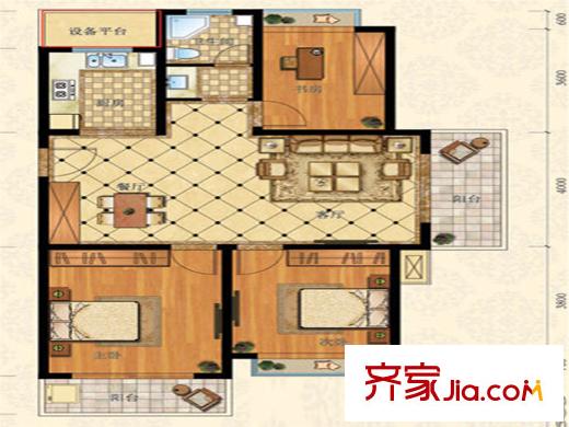 濱江陽光海岸110平方米三室二廳一衛(wèi)戶型 3室2廳1衛(wèi)