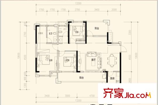 盛世新城B-1戶型 3室2廳2衛(wèi)1廚