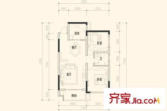 盛世新城F-1戶型 2室2廳1衛(wèi)1廚
